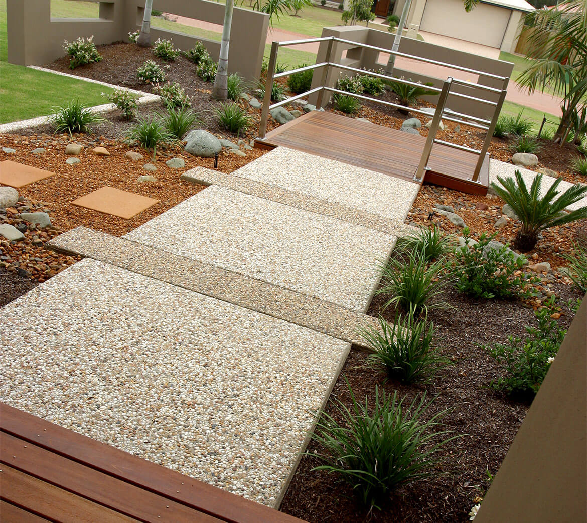 Exposed Pebble concrete footpath using different coloured aggregates